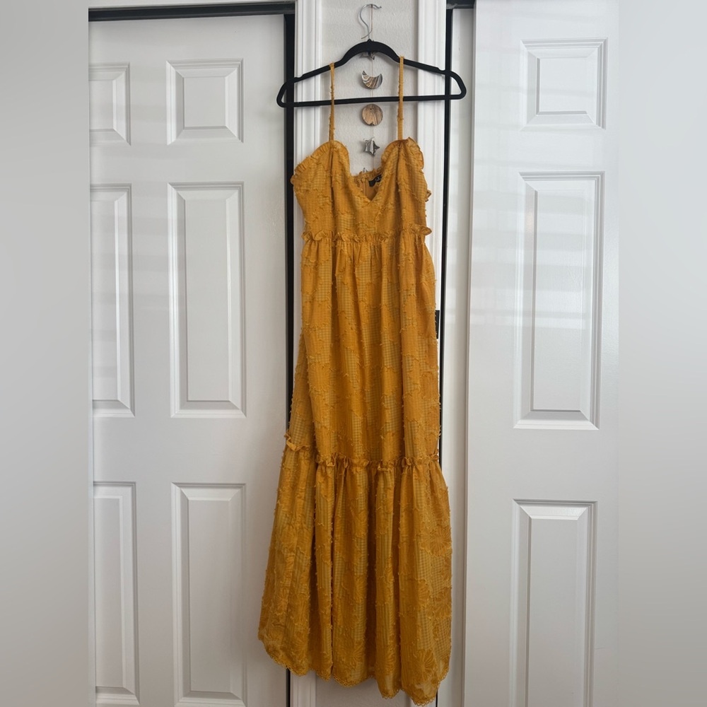 Lulu's Mustard Strapless Maxi Dress
